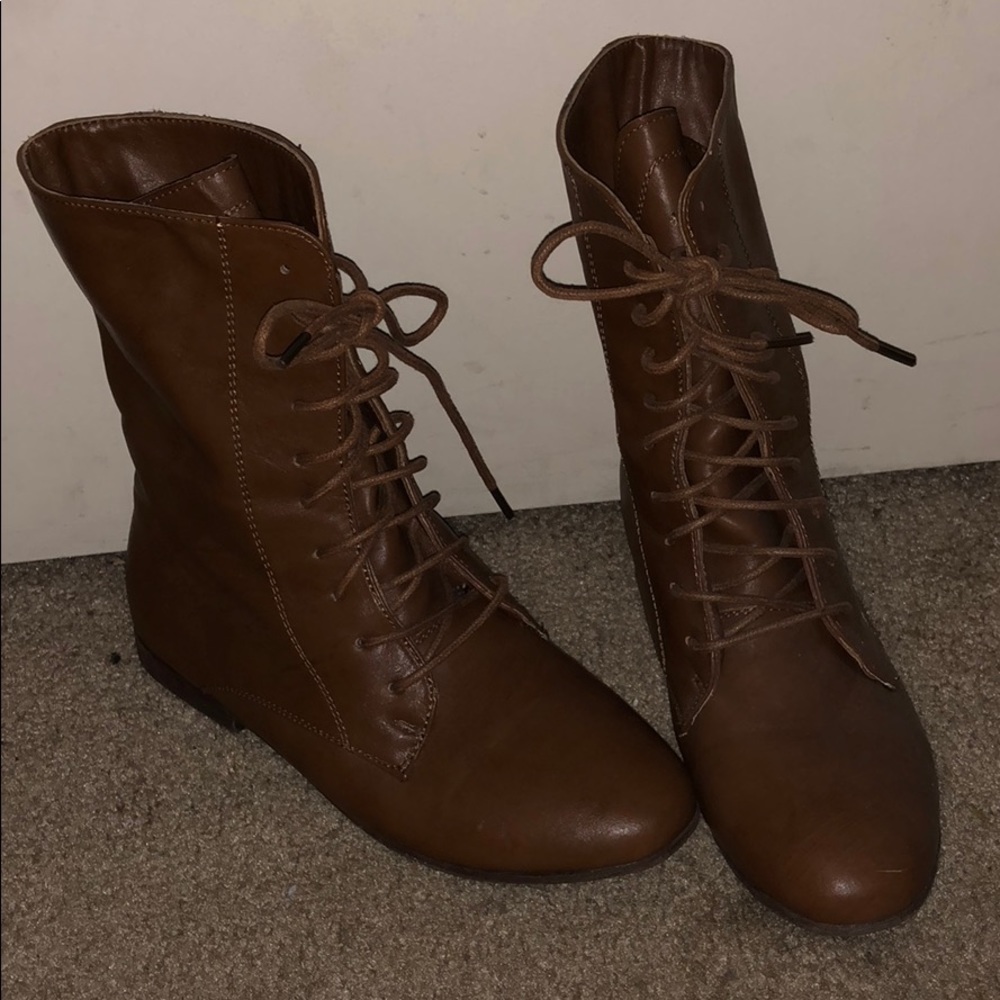 Cognac faux leather boots